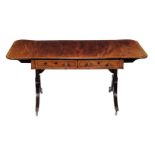 A Regency mahogany and inlaid sofa table, circa 1815, with a rosewood crossbanded top on tapering