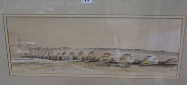 Anthony Kerr (20th Century) Packhorse Bridge Gouache Signed lower left 18.5cm x 52cm; Weymouth