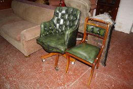 leather wing armchair and two office chairs £60-80