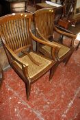 A pair of early 20thc open armchairs (damage) and a Victorian mahogany chest £60-100