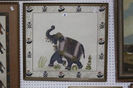 Two 20th Century Indian School paintings on silk, of elephants within foliate borders (2)  Best Bid