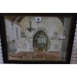 British School (20th Century) Church Interior Oil on board Signed indistinctly in pencil lower