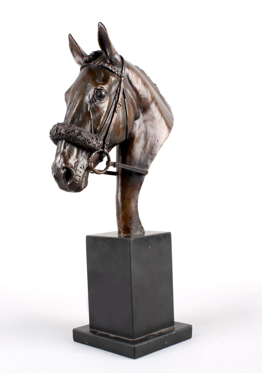 Denise Dutton, late 20th century, a patinated bronze model of the head of a racehorse, portrayed