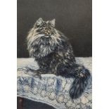 Charles A. Brindley (fl.1880-1916) Study of a Persian cat, on lace tablecloth with rodent prey