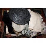 A quantity of assorted accessories to include hats, buttons, textile pieces, beadwork, costume