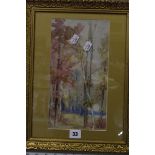 Irish school (Late 19th/ early 20th Century) Autumn woodland Watercolour Signed Mary Barton lower