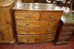 A 19th century mahogany bow front chest of drawers, two over three graduated drawers.100cm x 48cm