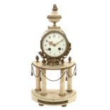 A French gilt brass mounted white marble mantel clock, bearing a signature for F. Berthoud, Paris,