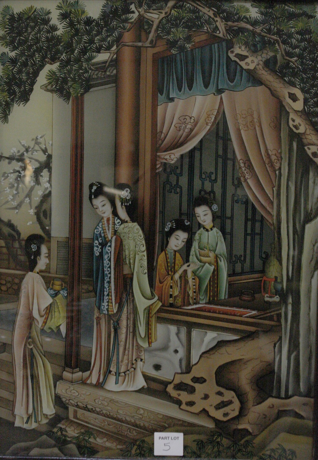A pair of 20th Century Chinese paintings on board in lacquered frames, a late 19th/ early 20th