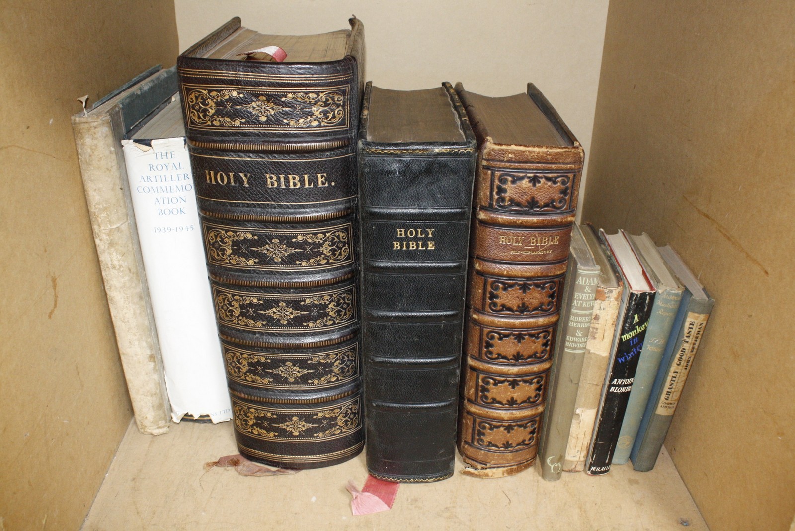 Various books to include three 'Holy Bible's', 'The Royal Artillery Commemoration Book 1939 - 1945',