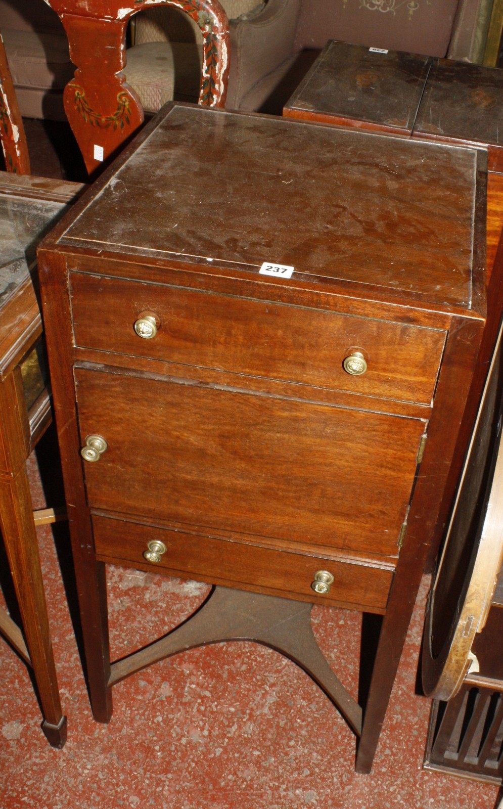 A 19th Century mahogany pot cupboard with two frieze drawers 45cm wide