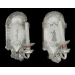 A pair of Venetian moulded and etched glass girandoles in 18th century style, 20th century, each