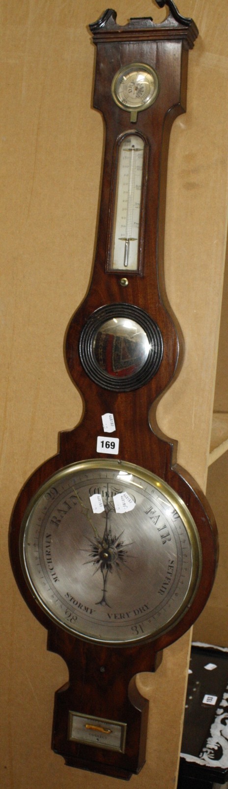 A 19th Century mahogany wheel barometer, 110cm (af)