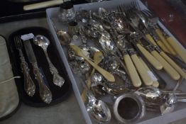 A selection of silver coloured and plated items, to include: two Indian salts, coffee spoons, fish