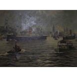 M.. Schumacher (20th Century) Port scene in Hamburg Oil on canvas Signed lower right 59cm x 79cm