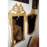 A wall mirror in Continental 18th Century style 104cm high, 47cm wide and another gilt frame mirror