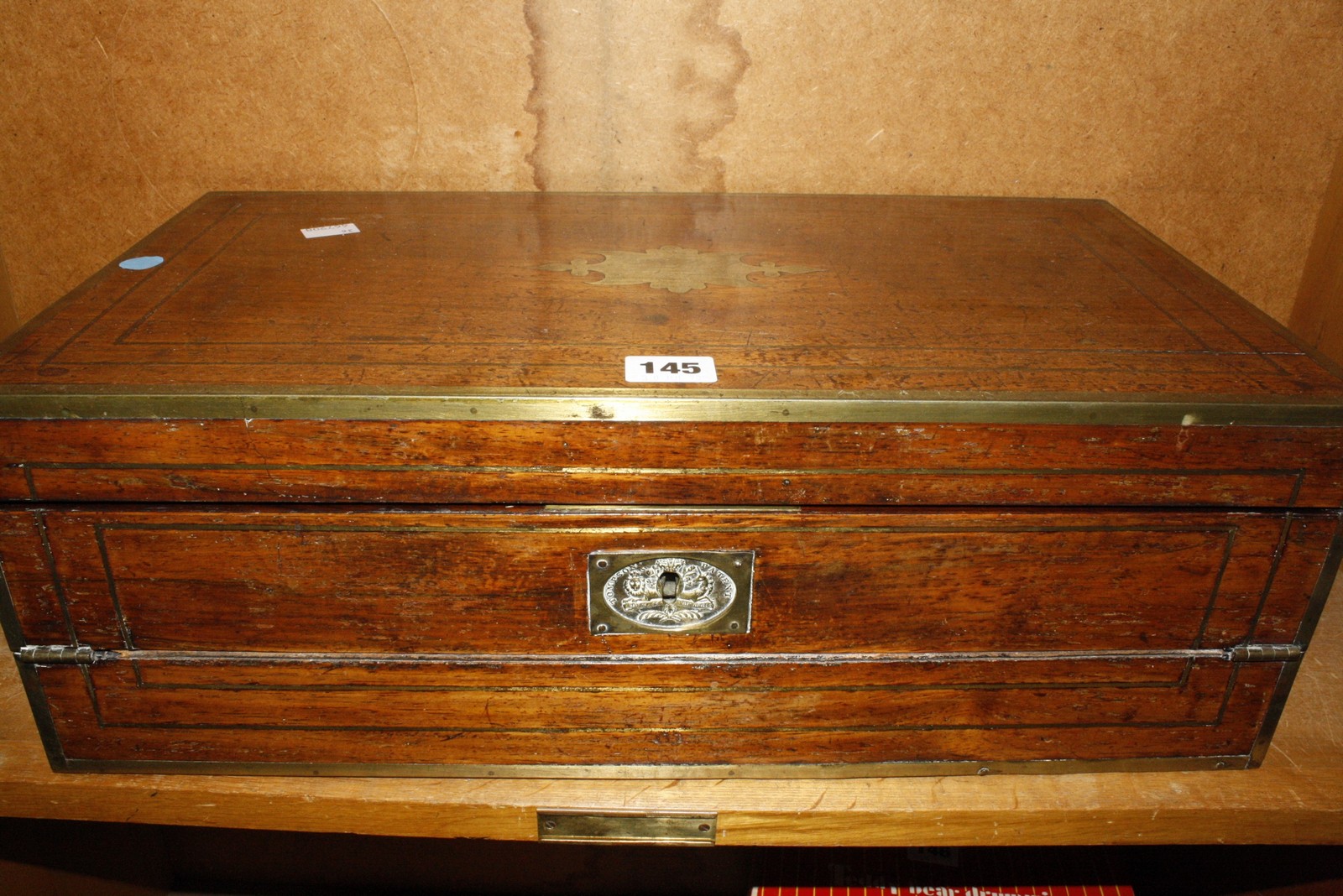 A 19th century brass banded mahogany writing slope, 50cm wide, together with two letter stands -3