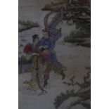 A pair of 20th Century Chinese painted porcelain plaques, depicting male and female figures