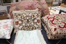 A quantity of assorted tapestry cushions, other assorted cushions, lamp shades (AF) etc