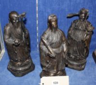 Three bronze Chinese Immortals, 28cm high approx.