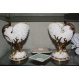 A pair of Royal Worcester shell centre pieces, Wedgwood jasperware, a comport etc (some af)