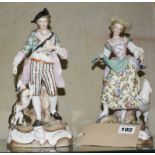 A pair of Dresden porcelain figures, male and female, 27cm high approx.