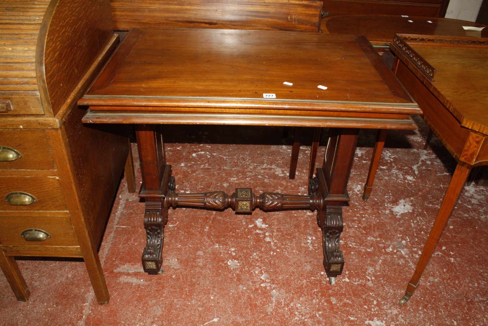 A 19th Century French mahogany dumb waiter, with three adjustable rectangular tiers on square - Image 2 of 2