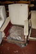An upholstered open armchair and three crook armchairs. Best Bid