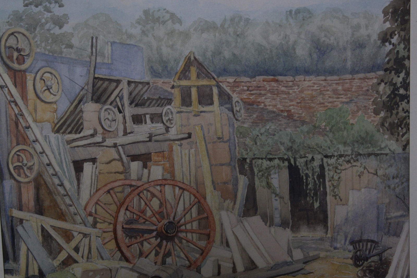 A quantity of prints and pictures; to include a watercolour of outbuildings by D. Scott, a framed - Image 2 of 2