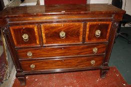 A mahogany and crossbanded chest of drawers, second quarter 19th century, with three short and two