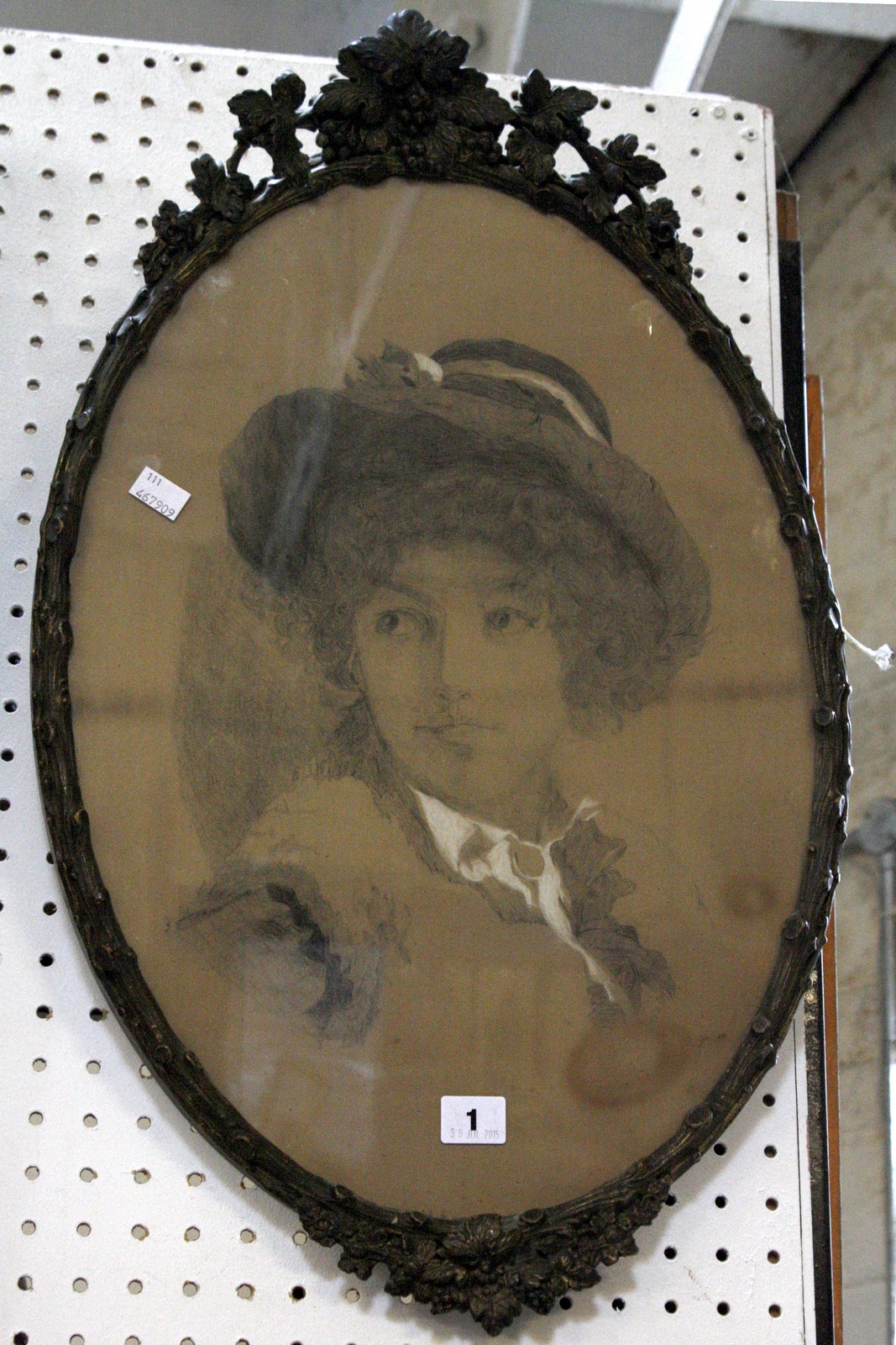 English school (late 19th century) Portrait of a lady Chalk drawing Oval; Together with two