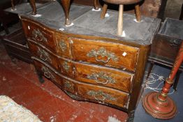 A 19th century French kingwood serpentine commode lacking marble top.110cm wide x 54cm deep.