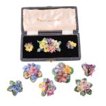 A Royal Crown Derby brooch and pair of ear clips  A Royal Crown Derby brooch and pair of ear clips,