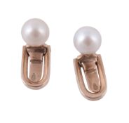 A pair of cultured pearl studs, the 5mm cultured pearls on stud fittings  A pair of cultured pearl