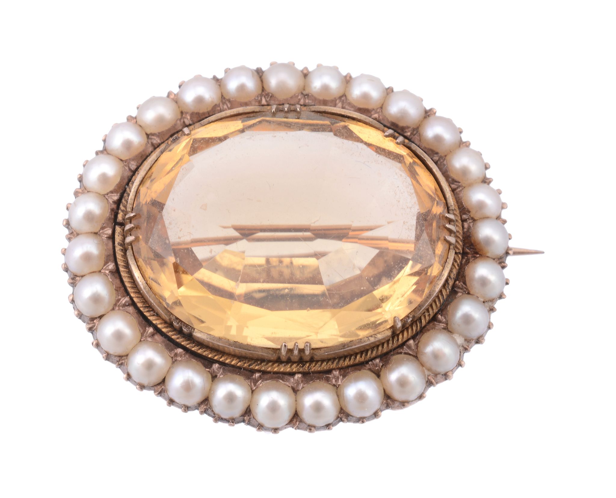 A late Victorian citrne and seed pearl brooch, circa 1880  A late Victorian citrne and seed pearl