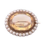 A late Victorian citrne and seed pearl brooch, circa 1880  A late Victorian citrne and seed pearl