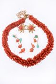 A small group of coral jewellery , comprising a pair of cabochon coral set...  A small group of