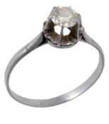 A single stone diamond ring, the brilliant cut diamond estimated to weigh 0  A single stone