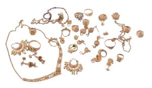 A collection of gold coloured jewellery , including a pair of 22 carat gold...  A collection of gold