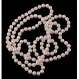 A single strand cultured pearl necklace, composed of 7mm cultured pearls  A single strand cultured