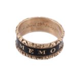 A early 19th century black enamelled mourning ring, dated 1823  A early 19th century black enamelled