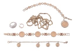 A fancy link bracelet, set with American coins, with fancy link spacers  A fancy link bracelet,