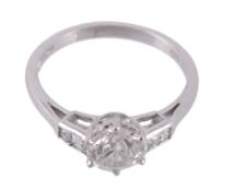 A platinum and diamond ring, the old brilliant cut diamond  A platinum and diamond ring,   the old