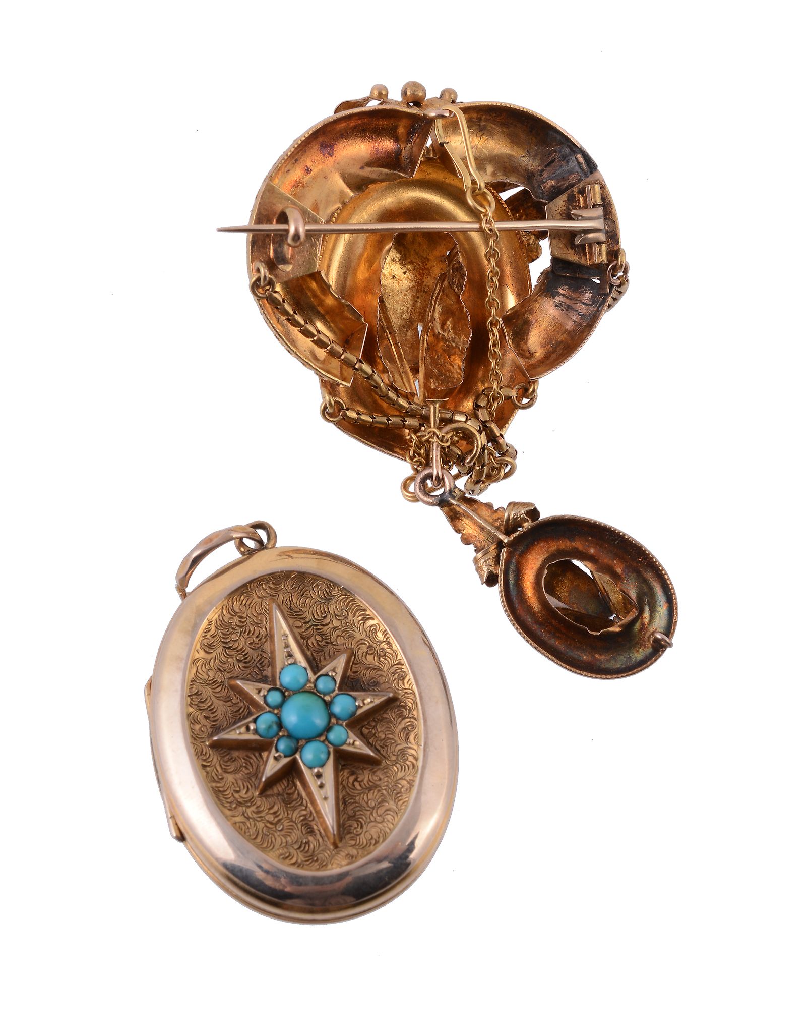 A Victorian turquoise locket, the oval shaped locket with a central star...  A Victorian turquoise - Image 2 of 2