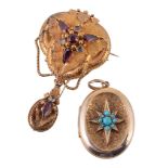 A Victorian turquoise locket, the oval shaped locket with a central star...  A Victorian turquoise