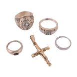 A small group of jewellery, comprising: a diamond accented dress ring  A small group of jewellery,