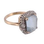 An aquamarine and diamond cluster ring, the central rectangular step cut...  An aquamarine and