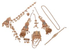 A collection of gold coloured jewellery, to include a bracelet; a pair of...  A collection of gold