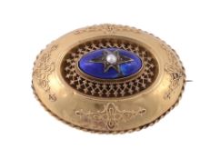 A Victorian gold brooch , the oval brooch with applied ropetwist decoration  A Victorian gold brooch