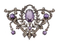 A 19th Century Swiss amethyst and seed pearl brooch  A 19th Century Swiss amethyst and seed pearl